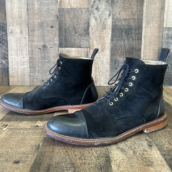 TAFT Suede Black Cap Toe Ankle Boots Mens EUR 42 US 9 - Picture 1 of 12